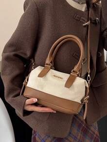 Women's Elegant Boston Handbag, Fashionable Soft Bag Gift For Valentine's Day, Large Capacity Versatile Shoulder Bag, Stain-Resistant, Adjustable Strap, Zipper Closure, Polyester Lining, Golden Hardware - White - View 2