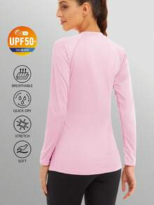KEFITEVD UPF50+ Women's UV Shirts Rash Guard Long Sleeve Outdoor Skin Protection T-Shirts Hiking Fishing Workout Rashguard - Baby Pink - View 2