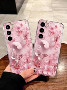 1个优雅粉色桃花蝴蝶透明软手机壳，兼容 17系列、荣耀、三星Galaxy A04e/12/A13/A14/A34/A50/A52/A53/A54/S21/S22/S23/S24/S25/S25 Ultra、6A/7A/8A、12T/13T，国际版，非国内版 - 無色 - 查看 2