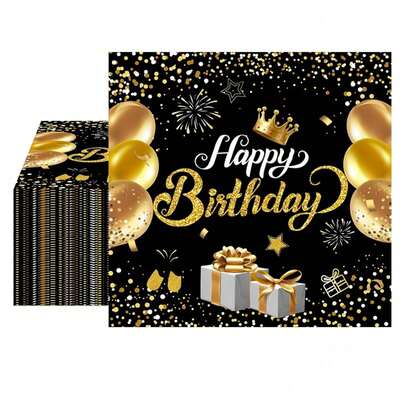 20张/40张/60张装，黑金生日快乐一次性纸巾，双层13*13英寸闪光皇冠生日派对餐巾纸，适用于生日派对装饰，一次性餐巾纸，成人生日派对用品
