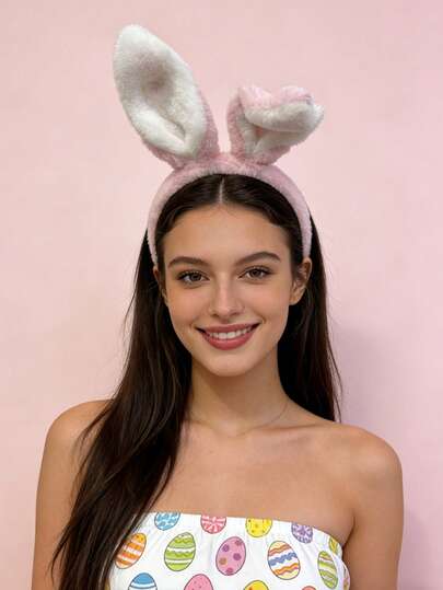 1个时尚卡通可爱复活节毛绒兔子耳朵发箍，动物头饰发饰