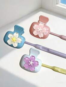 可爱樱花图案便携式牙刷套，透明彩色樱花ins风，旅行牙刷收纳盒，便携式牙刷头保护夹，牙刷收纳夹，牙刷保护套，保护牙刷头，双排水通风孔设计，方便携带，防尘牙刷头套，适合情侣、朋友、家人、教师、旅行爱好者，居家、宿舍、返校、夏季必备 - 彩色 - 查看 5