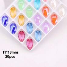 11*18mm, 20pcs/Pack, Flat Bottom Double Hole Exquisite Glass Rhinestones, Slim Teardrop Shape, For Sewing Wedding Dress, Handbag, Shoes Decoration, Jewelry Making Accessories - 11*18mm 20pcs - View 12