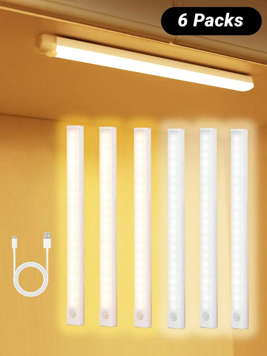 1/6pcs Under Cabinet Lights, LED Motion Sensor Lights, Wireless Night Lights, Motion Sensor Lights, LED Motion Sensor Lights, Decorative Lights, LED Cabinet Lights, Rechargeable Magnetic Wardrobe Lights, Suitable For Kitchen, Detachable, USB Powered, 200mAh, 400mAh