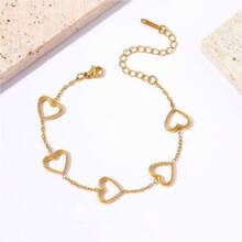 1件装，不锈钢可调节女士脚链，时尚镂空心形钛金饰品 - 18K镀金精致心形手链，时尚饰品 - 适合日常佩戴/婚礼/派对聚会 - 彩色 - 查看 8