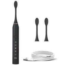 1 pieza Cepillo de dientes eléctrico para adultos con 3 cabezales de cepillo, 5 modos, IPX7 resistente al agua, larga duración de la batería, recargable por USB, limpieza dental - Negro - Ver 10