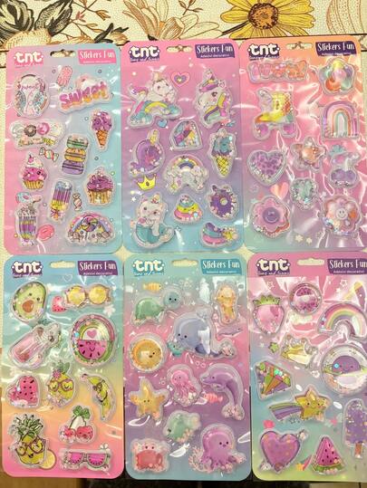 可爱夏日水果冰淇淋奶昔注水贴纸 3D海豚闪光流沙贴纸