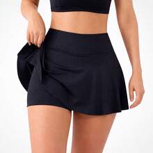 Women's High-Waisted Shorts/Skirt In Spandex Fabric For Fitness, Gym, And Running - màu đen - Xem 2
