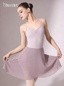 DonsGirl 1件女士中长雪纺裹身连衣裙，纯色，适合芭蕾舞表演春季穿着 - 淺灰紫 - 查看 4