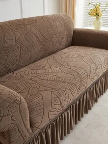 1pc Stretch Full Coverage Sofa Dust Cover, Leaf Print Design, Dirt-Resistant Protective Slipcover, Suitable For Loveseat, Living Room Sofa, Furniture. Machine Washable, Hand Wash, Dry Clean - Coffee - View 6