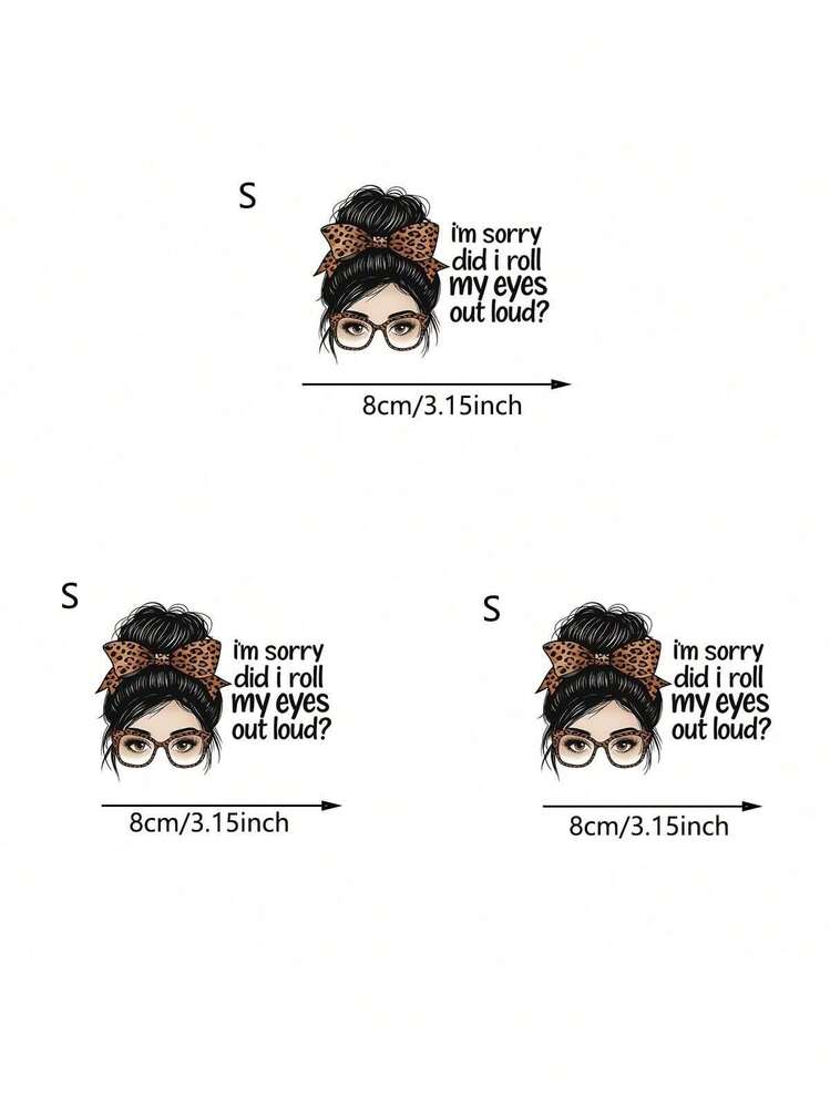 1张/2张/3张趣味翻白眼女孩热转印贴纸，适用于DIY T恤、牛仔裤、枕头、背包、帽子和沙发套，防水、防褪色、耐用塑料贴纸，图案有趣，可用于布料装饰、服装点缀和手工爱好。 - L - 查看 4