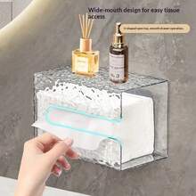 U-Shaped Large Opening Wave Pattern Tissue Box, Wallmount Bathroom Vanity Rust-Proof Tissue Holder For Home & Living Room - Transparent White - View 10