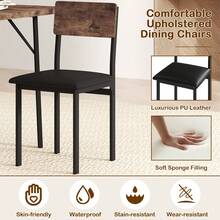 COSTWAY 5-Piece Dining Table Set For 4 People, Industrial Kitchen Table & 4 PU Leather Upholstered Chairs With Metal Leg, Padded Seat, Space-Saving Dinette Set For Small Room Apartment Breakfast Nook, Brown - Brown - View 9