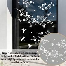 1/2pcs White Floral Branch & Hummingbird Silhouette Static Cling Window Sticker, Removable Glass Decal For Sliding Door, Living Room Home Decor - Branches - View 7
