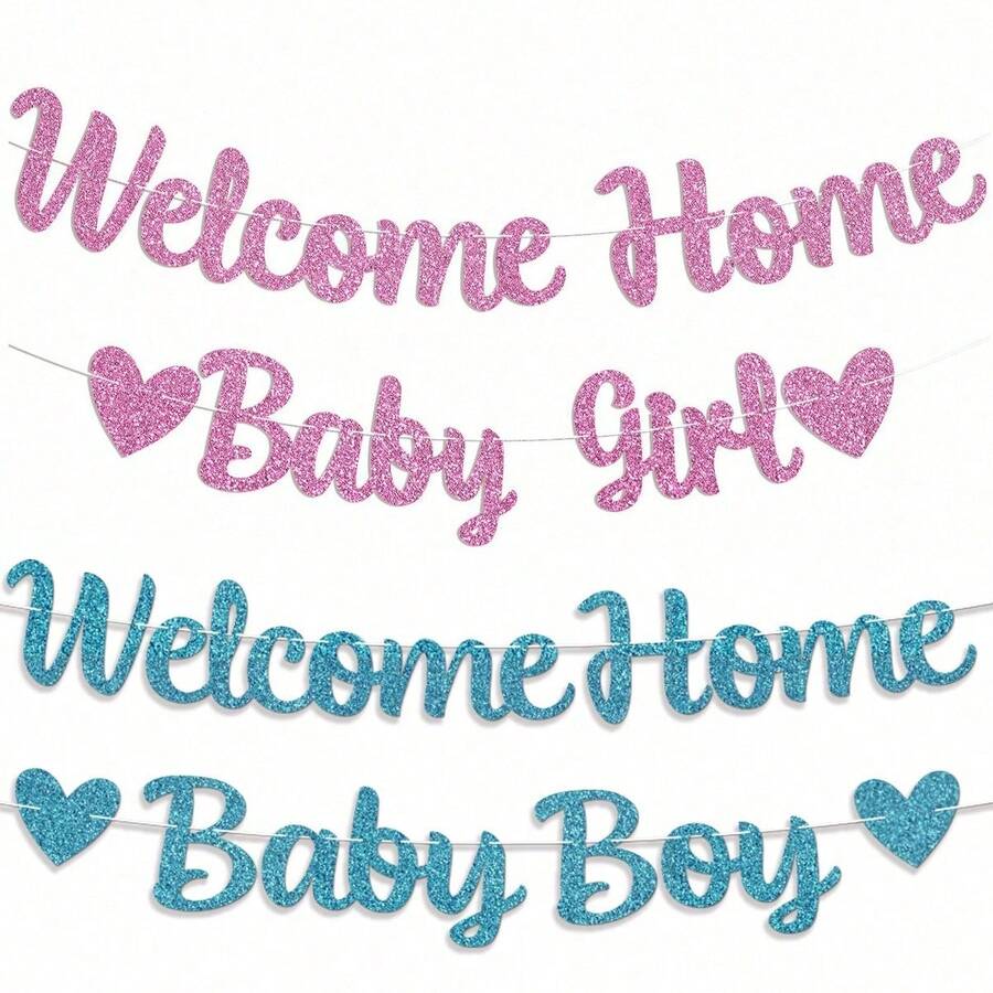 1 Bộ Banner Giấy Chào Mừng Về Nhà - Màu Hồng, Trang Trí Tiệc Sinh Nhật Bé Gái, Tiệc Tiết Lộ Giới Tính, Trang Trí Trong Nhà & Ngoài Trời, Màu Vàng Hồng Lấp Lánh - Nhiều màu - Xem 1