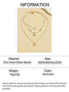 2件套夏季海滩度假多层项链，时尚海洋风海星贝壳鱼尾吊坠项链套装，适合日常佩戴、海滩旅行和约会，手工制作的链条可根据需要裁剪长度 - 彩色 - 查看 5