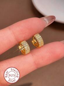 1 Pair S925 Sterling Silver Rhinestone Stud Earrings, Minimalist & Casual Design, Women's Earrings, High-End Jewelry Gift, Suitable For Daily Wear - Earrings - View 2