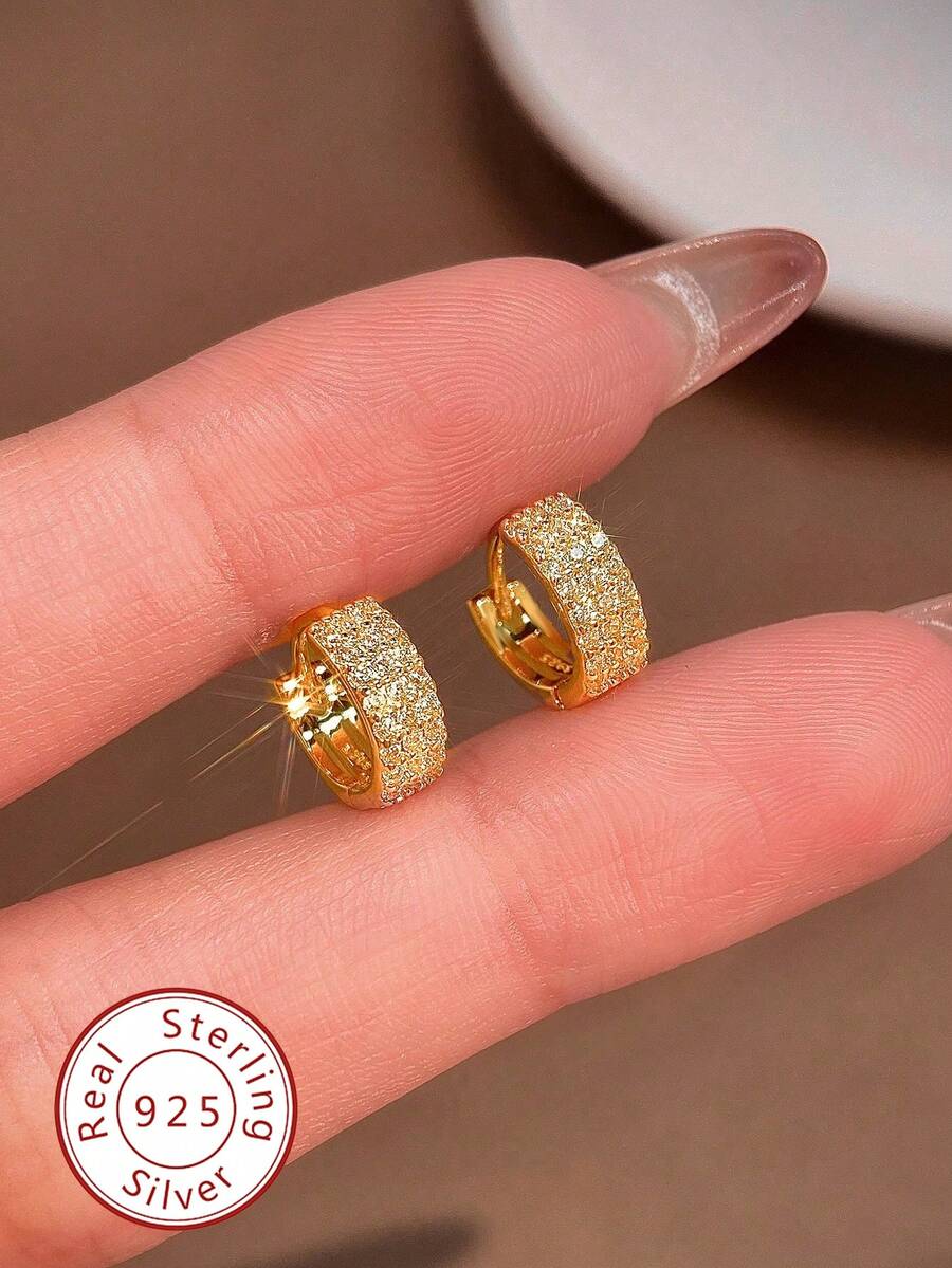 1 Pair S925 Sterling Silver Rhinestone Stud Earrings, Minimalist & Casual Design, Women's Earrings, High-End Jewelry Gift, Suitable For Daily Wear