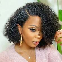 Wear And Go Bob Wig  250% Density Human Hair Deep Wave Glueless Wigs Pre Plucked Pre Cut 13x4 Lace Closure Ready To Wear Bob Wigs For Women Beginner Friendly (Curly Bob Wig, 8-16inch) - Natural Black - 查看 2