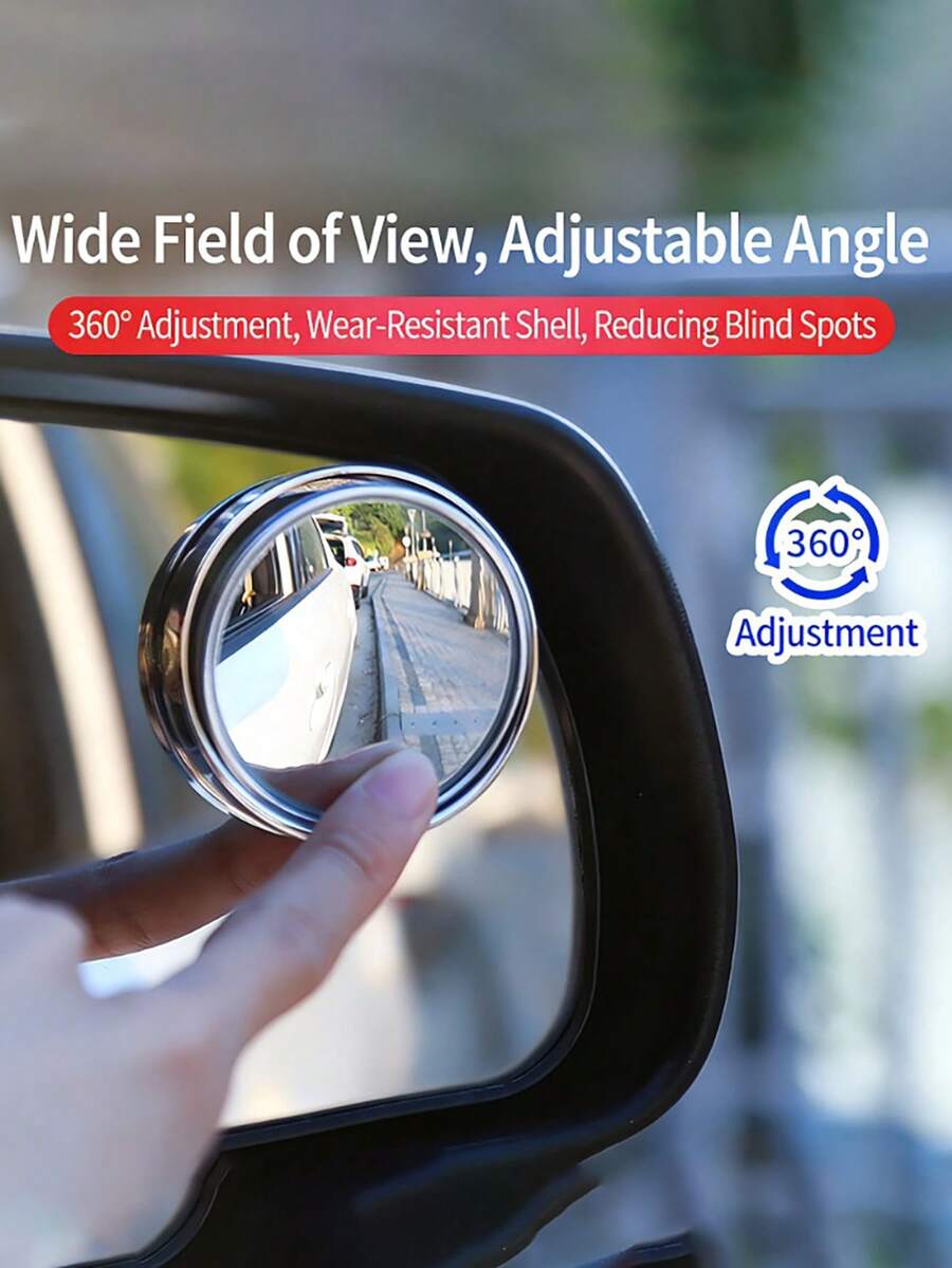 Car Rearview Blind Spot Mirror, Adjustable Wide Angle, 360 Degree Rotation, Reversing Mirror