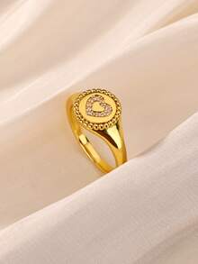 优雅心形立方氧化锆戒指，7号和8号尺寸，金色防锈铜戒圈，适合婚礼、节日派对、周年纪念日和生日等场合佩戴。 - 多色 - 查看 4