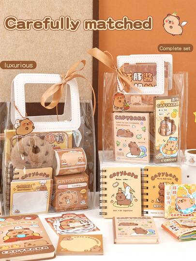 طقم هدايا القرطاسية بموضوع الكابيبارا الجديد، مجموعة أدوات كتابة عالية الجودة تشمل دفتر ملاحظات وإشارة كتاب وإكسسوارات، مصنوعة من الورق، مناسبة للدراسة والتخرج والمفكرة وهدايا عيد الميلاد والحفلات