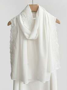 1pc Rose Embroidered Elegant Women's Chiffon Hijab Scarf For Abaya,Beach,Holiday - Multicolor - View 4