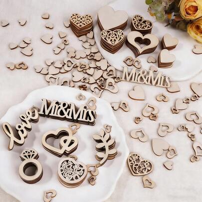 394pcs Wedding Confetti,Wedding Table Confetti, Wooden Mr And Mrs Heart Dots Grass,DIY Confetti Wooden Hearts Wedding Table Decoration,Wedding Decorations For Reception, Wedding Decorations For Ceremony, For Marriage Ceremony Anniversary