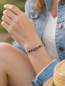 1件复活节篮子填充物礼物 辟邪眼手链 疗愈石 女士复活节彩蛋填充物 洗礼生日饰品 透明石英、紫水晶、碧玺、虎眼石 送给朋友、姐妹、妈妈 - 金色 - 查看 4