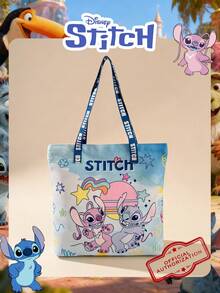 Disney 1 Pc Officially Licensed Stitch Pattern Canvas Tote Bag, Girl's Large-Capacity Shoulder Bag, Lightweight Reusable Shopping Bag – Ideal For Students, Teens, Cartoon Fans, Perfect For Daily Commutes, Grocery Shopping, School Runs, Beach Trips, Holiday Gatherings,Back To School - Multicolor - View 14