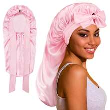 Ladies' Elastic Broadband Satin Imitation Silk Night Sleeping Hat, Bow Tie Tied Braid, Curly Hair Headband Hat - 紫色 - 查看 8