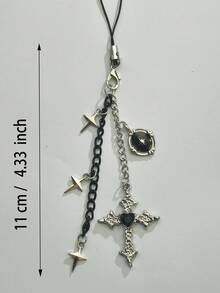 合金黑白多元素手机挂绳 1条装 热销暗黑风格十字手机挂绳，黑白撞色星心吊坠手机链，男女通用手机挂绳/钥匙扣，适合送给母亲、家人、朋友，生日、节日手机挂饰/挂绳（实际尺寸可能因拍摄角度和放大倍数略有不同）生日周年纪念礼物 - 黑色 - 查看 10