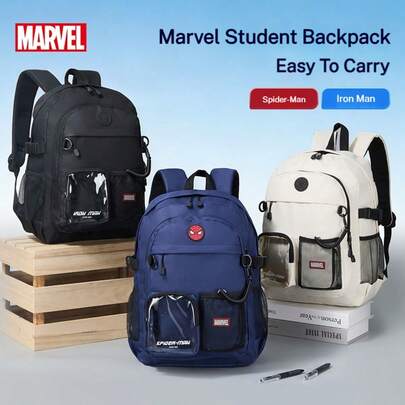  Disney Marvel Large Capacity Minimalist Backpack, Breathable For Grades 3-6, Lightweight Multi-Function Backpack, Water-Resistant