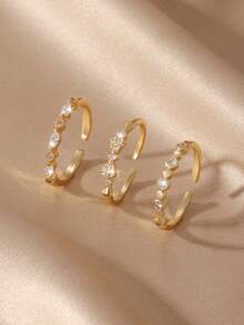 3/6pcs Gold-Tone Four-Leaf Clover, Water Drop, Letter, Heart Shaped Ring Set, Minimalist Design Sweet & Cute, Suitable For Daily Wear, Festivals, Gifts - Multicolor - View 2