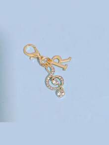 1pc Fashionable Elegant Lobster Clasp Rhinestone Music Note & Letter Shaped Keychain Pendant, Hollow Design With Embedded Rhinestones, Suitable For DIY Shoe Charms, Key Chains, Gift Packaging And Birthday/Holiday Gifts - Gold - View 33