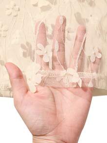 abyoxi 杏色女士长袖露肩修身连衣裙，3D立体花卉图案，网纱拼接，高开衩设计，性感优雅，复古迷人，适合浪漫约会、情人节、新年派对、正式晚宴、春夏秋季穿着。 - 杏色 - 查看 7