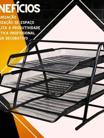 Organizador De Documentos De Mesa Escritório Metal 3 Andares Papel A4