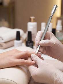 100% 不锈钢专业指甲护理推棒，带勺子，指甲护理清洁工具 - 彩色 - 查看 1