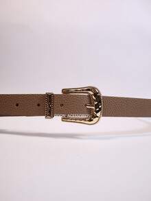 Women's Thin Belt With Vintage Gold Buckle, Elegant Adjustable PU Leather Belt For Dresses, Jeans, And Women's Fashion - 摩卡棕 - 查看 2