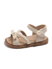 2025 Hot Selling Girls' Pearl Princess Sandals, Soft Sole Non-Slip, Toddler Fashionable Beach Shoes, Kindergarten Daily Versatile Sandals, Summer Baby Soft Bottom Non-Slip Beach Shoes, Princess Style Birthday Party Dress Shoes - Beige - View 7