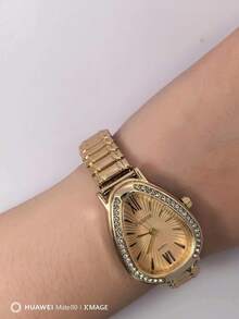 Relgio de Pulso Feminino Pulseira Elstica e plstico. Analgico Prata Rosas de ouro - Dourado - Visão 4