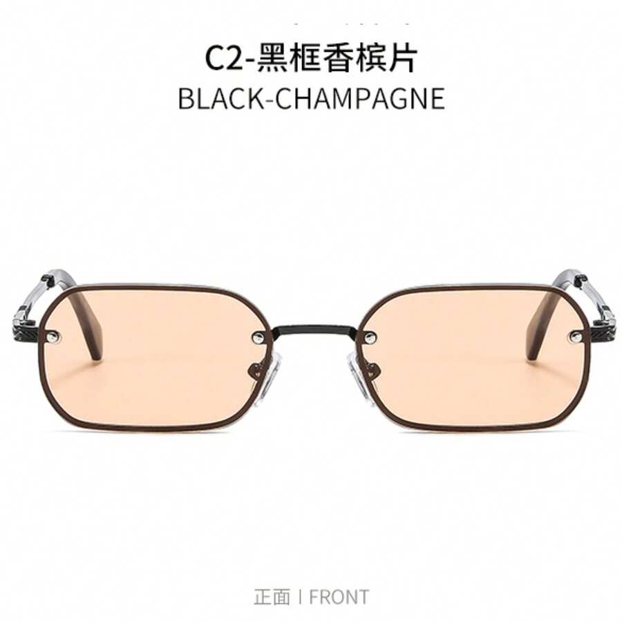 1 Pair Men's Black Frame, Caramel Lens Vintage Square Copper-Tone Mini Classic Y2K Fashion Glasses, Suitable For Daily Wear, Photography, Vacation, Travel (Includes Glasses Case, Cleaning Cloth, Lanyard), Suitable For Summer Beach Vacation, Outdoor Activities. Metal Punk Small Frame Oval Lens Colorful , European And American Street Style - Black - View 1