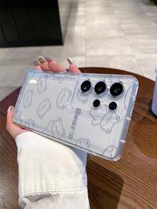 1pc Fashionable Creative Cartoon Line Bear & Letter Pattern Transparent Air Cushion TPU Shockproof Phone Case, Suitable As Holiday Gift For Samsung S25, S24, S23, S22, A05, A73, A53 And Other Models - Multicolor - View 3