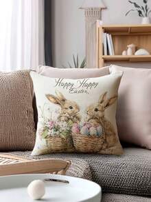 2个复活节兔子印花枕套，油画风格，隐形拉链，可水洗，无填充物，适合家居装饰、客厅、卧室、沙发靠垫 - 彩色 - 查看 6