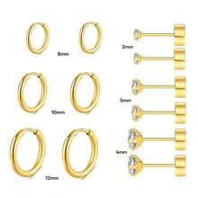 6 pares de juegos de pendientes de acero inoxidable para múltiples perforaciones, pendientes de aro pequeños y ligeros, pendientes de bola plana CZ para cartílago, hélice, lóbulo, accesorios hipoalergénicos para bikini de playa y vacaciones, accesorios para vestidos de novia, joyas versátiles perfectas para usar mientras nadas, te bañas, haces ejercicio, excelentes para regalos de San Valentín, cumpleaños, Día de la Madre y sorpresas de vacaciones. - Multicolor - Ver 16