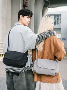 1 pieza Bolso de hombro unisex de moda, bolso cruzado tipo mensajero con solapa de estilo coreano casual y versátil, minimalista - Multicolor - Ver 6