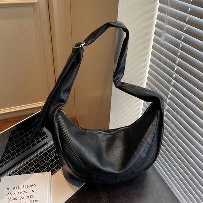 1 pezzo Borsa a mezzaluna in PU tinta unita, grande capacitÃ , di moda per donne adulte, adatta per uscite e shopping