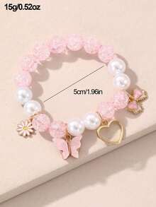 Sweet Style Glass Bead Bracelet With Heart, Flower, Butterfly Pendants, Handmade, Suitable For Daily Wear, Teenage Girls - Butterfly Style - View 8