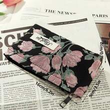 Retro Rose Makeup Pouch Set Of Two, French Embroidered Flower Handbag, Travel Wash Bag, Daily Commuting Small Bag For Carrying - Black - View 3