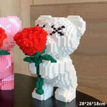2996pcs Rose Bear Building Blocks Set, Romantic Bear Holding Rose, Ideal Gift For Couples And Parents, DIY Assembly - Multicolor - View 10